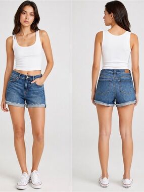 LOFT Denim Cutoff Shorts Size 29 Blue Mid Rise Frayed Hem Stretch